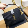 Designer Ladies Tote Bolsa de ombro Black Calfskin Classic Chain acolchoado Double Clamshell Medium Crossbody Bag