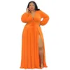 Plus Size Dresses Women's Wear Europe And America Sexy Split Hollow Strap Long Dress Party Evening Autumn