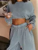 Dwuczęściowe spodnie damskie Clagive seksowne koszule z długim rękawem Zestaw 2 sztuki 2 sztuki moda niebieska plisowana spodnie do spodni elegancka luźna szeroka kobieta 221130
