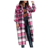 Jackets femininos elegantes casaco quadriculado Mulheres Autumn Winter Clothing 2022 Single Bastted Long Flannel Jacket Roupas femininas