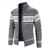 Herrtröjor Autumn Winter Cardigans Sticked Jacket Fashion Print Stand Up Collar Coat Thicker Warm Outwear 221130