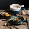 Ensembles de vaisselle nordique avec poignée Bowlhome vaisselle bol de cuisson en céramique personnalité four spécial assiette de riz au four P1130