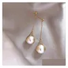 Ciondola i gioielli di moda del lampadario S925 Sier Post Long Nappa Orecchini di perle Ciondolo con perle Ciondola Drop Drop Delivery Dhftz