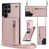 Crossbody Square Zipper Phone Cases for iPhone 13 12 Mini Samsung Galaxy S22 Ultra S21 Plus S20FE S10 Note9 Note10 Pro Note20 Multiple Card Slots Wallet Chain Shell