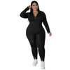 Större storlek 3XL 4XL 5XL Women Tracksuits Two Piece Pants Set Fashion Zipper Long Sleeve Hoodie Jogger Suits