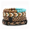 Charm Bracelets Mans Cowe Leather Bracelet Diy Hand Woven Beading Mtilayer Braid Turquoise Combination Suit Size Can Be Adjusted Dro Dh1C8