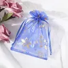 100pcs/ Colorful Drawstring Organza Bags Heart Flowers Printing Jewelry Gift Wrap Packaging Bags for Wedding Party Baby Shower