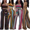 Twee delige broekkledingmerk voor dames sexy off schouder crop top 2 gestreepte flare set jumpsuit 221130