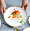 GILT RIM VIT PORCELAIN DILE PLATE SET Kökplatta Keramiska bordsartiklar Maträtter Ris sallad Noodles Bowl Mugg Cutlery Set