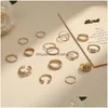 Bandringen mode sieraden knokkel ring set gouden vlinder bloemketen gekruiste geometrische stapelringen midi sets 15 stcs/set drop del dhjl4