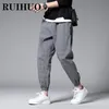 Herrenhose RUIHUO knöchellange karierte Haremsbekleidung Joggerhose japanische Mode graue Jogginghose M-3XL 221130
