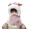 Enfants polaire chaud doux chapeau garçons pographie filles plus flou épais casquette oreilles de renne trucs pour enfants hiver chaud écharpe ensemble bébé col velours bonnets casquettes