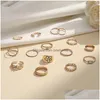Anéis de banda jóias de jóias de jóias Knuckle Conjunto de corrente de borboleta dourada Cadeia de flores cruzadas de empilhamento geométrico Midi Conjuntos 15pcs/set grow del dhjl4