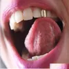 Grillz Dental Grills High Quality Hip Hop Gold Sier Plated Single Copper Tooth Cap Rap Singer Fashion Men Women Jewelry Teeth Brace Dhxr5