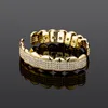 Iced Out Cubic Zircon Dental Grills Body Jewelry 18K Real Gold Punk Hip Hop Jesus Mouth Fang Grillz Brace Full Diamond Vampire Tooth Cap Cosplay Party Rapper Gifts