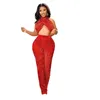 Plus storlek sexig röd paljett jumpsuits prom klänningar arabiska aso ebi hög hals rygglös kväll formell Formell fest andra mottagning tävling klänningar klänning skräddarsydd