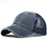 Czapki z daszkiem kobiety niechlujna czapka z daszkiem myte Vintage Distressed kapelusze przeciwsłoneczne oddychająca siatka powrót tata Outdoor Sports czapka typu snapback