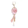 Porte-clés Or Métal Porte-clés Chaînes Gland Tissu Fleur Strass Clés De Voiture Sac Charmes Pendentif Bijoux Pour Femmes Filles 3 Couleurs D Dh90E