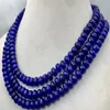 Nieuwe enorme 5x8mm blauwe saffier FACET KRALEN KETTING 3 rij 17-19''