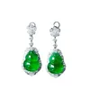 Baumelnde Ohrringe, natürliches, hochtransparentes Glas, Kaisergrüner Kürbis, eleganter Charme, kreativer Retro-weiblicher Silberschmuck
