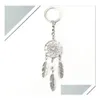 Porte-clés Longes Sier-Color Dreamcatcher Porte-clés Plume Feuille Dreamnet Catcher Porte-clés Rose Bleu Blanc Perle Suspendue Decoratio Dh7No