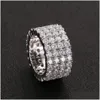 Band Rings Row Tennis Ring Copper Gold Sier Color Cubic Zircon Iced Out Rings Hip Hop Jewelry Drop Delivery Dht3N