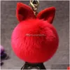 Keychains Lanyards Fashion Bunny Ear Keychain Pompom Rabbit Women Lovely Animal Key Chain Woman Bag Charms Backpack Wallet Fur Key Dhzwf