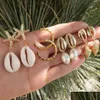 أسود بوهيميان أزياء المجوهرات الأقراط مجموعة طبيعية قذيفة Irregar Pearl Conch Starfish Stud 4pairs/مجموعة التسليم DHUW0