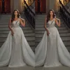 Sparking One Shoulder Mermaid Wedding Dresses Sexy Sequins Lace Bridal Gowns Detachable Train Aso Ebi Bride Dress Arabic