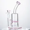 Pink Glass Bong 8 tums vattenpipa 5 mm tjock dab riggvatten rörskål honungskaka duschhuvud perc bongs heady mini pipe vaxolje riggar rökning böjd rör