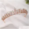 Tiary jasne różowe złoto Kolor Tiara imitacja Pearl Rhinestone Crown Bride Wedding Połącz Kobiety Przyjęcie urodzinowe biżuteria D DHW4D