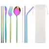 Dinnerware Sets Travel Camping Cutlery Set Portable Stainless Steel Spoon Fork Knife Chopsticks Straws Tableware With Bag Brush