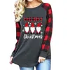 Tops femininos Feliz Natal listrado Raglan de manga comprida camiseta xadrez leopardo de leopardo Tree Baseball camisa gráfica Tees Tops