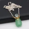 Colares de pingentes de pedra natural Garrafa de perfume de óleo essencial mais vidro Corrente de pérolas Aventurinas verdes para jóias de colar