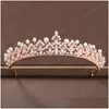 Tiary jasne różowe złoto Kolor Tiara imitacja Pearl Rhinestone Crown Bride Wedding Połącz Kobiety Przyjęcie urodzinowe biżuteria D DHW4D