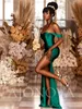 2023 Hunter Green Satin Party Dress for Wedding Side Split Bridesmaid Dresses Off the Shoulder Robe Elegant Gowns Weddings Evening2810