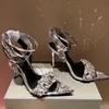 Ayna deri ve kristal sivri taşlı sandaletler altın sarma bandajı 10.3CM kadın lüks tasarımcıları sokak stili ayakkabı fabrikası ayakkabısı 35--42size