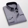 M￤ns avslappnade skjortor Kvalitet M￤n L￥ng￤rmad twill solid randig kl￤nning Business Office Slim Fit Man 221130