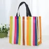 Storage Bags Non-woven Fabric Reusable Striped Shopping Large Foldable Tote Grocery Clothes Bag Travel Eco Friendly