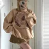 Women's Hoodies Sweatshirts Vintage Letter Print Light Brown Sweatshirt Women American Style Oversized Streetwear Warm Winter Tops O neck Korean Fashion Y2K 221129