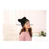 Gorro/cr￢nio tampas de outono winter feminino chap￩u de malha de desenho animado gato orelhas bordados bloqueio tampa lady chap￩us quentes entrega de moda access dhwis