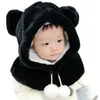 Hats Autumn Winter Baby With Hooded Scarf Cute Bear Ear Warm Thick Plush Kids Caps For Boys Girls Cap Accessories
