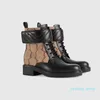 Femmes Bottes Designer Talons Hauts Cheville Boot Vraies chaussures Mode Hiver Automne Martin Cowboy Cuir matelassé Chaussures d'hiver à lacets Semelle à crampons en caoutchouc 02