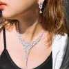 Collier Boucles D'oreilles Ensemble CWWZircons Déclaration De Luxe Cubic Zirconia Dangling Drop Grand Chunky Boucle D'oreille De Mariage Bijoux De Mariée Pour Les Femmes T678