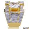 Pierścienie opaski Hiphop High End Luxury Micro Zircon InRlay Designer Bling Diamond Flash Ring Gold Sier Copper Biżuteria Dostawa DHX5O