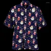Men's Casual Shirts Men's Hawaiian Shirt Turn-down Collar Buttoned Christmas Santa 3D Printed Short Sleeve Tops Beach Party Couple Wear