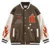 Men's Jackets Patchwork Embroidered Baseball Jacket Men Women Flame Flocking Bomber Letter Cotton Autumn Harajuku Varsity Coat 221129