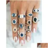 Bagues de bande Bijoux de mode Knuckle Ring Set Bleu Cristal Strass Géométrique Irregar Double Couleur Anneaux Ensembles 11pcs / Set Drop Livraison Dhmwu