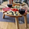 Novelty Items Wooden Outdoor Folding Picnic Table With Glass Holder Round Foldable Desk Wine Rack Collapsible for Garden Party 221129