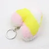 Chave de peles de coelho artificial cor listrada de pompom Keychain Bag Ring Key Love Pinging Decoration